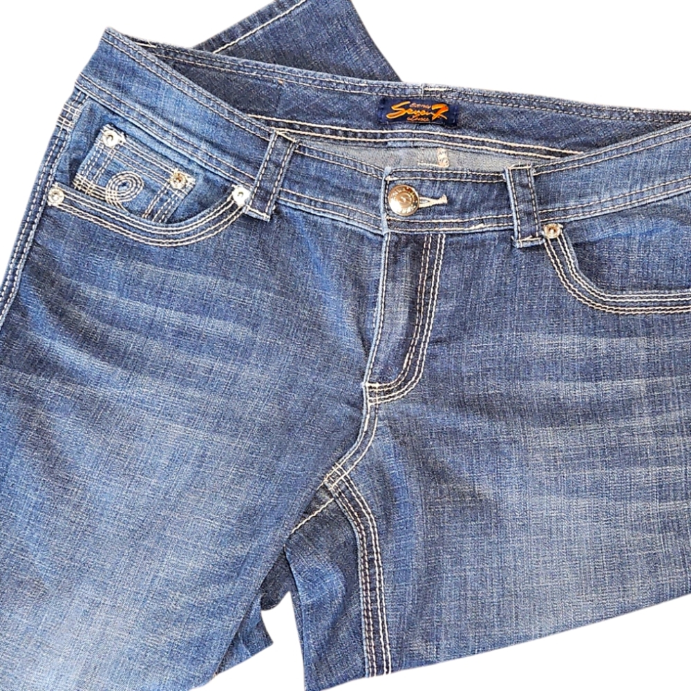 Seven7 Blue Straight Leg Jeans with Subtle Fading